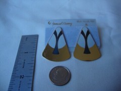VINTAGE SAMUEL HUANG CLOISONNE RETRO ABSTRACT CHARCOAL & GRAY ENAMEL EARRINGS