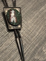 Navajo Sterling Silver Turquoise, Composite Agate, Bolo Tie Old Pawn