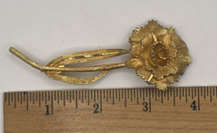 Vintage Signed RSK Gold Tone Carnation Rose Long Stem 3 7/8″ Brooch