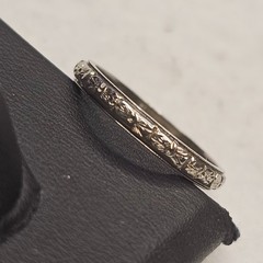 Antique BELAIS 18K White Gold Engraved Wedding Band Ring Art Deco Size 5.5