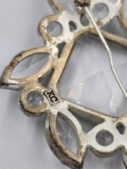 Vintage KC Signed Clear Rhinestone Brooch Pin Silver Tone Art Deco Style