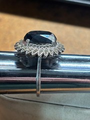 Vtg CLARK & COOMBS 925 sterling silver HEMATITE & Rhinestone COCKTAIL RING sz 8
