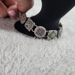 Vintage Artisan Polymer Clay Millefiori Link Bracelet Mixed Media Boho Colorful