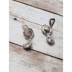 Vintage Clip On Earrings Clear Gem *One Broken Dangle* – Damaged/Repair Needed