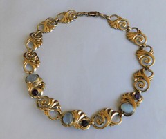 VTG NECKLACE ART NOUVEAU 14Kt/STERLING/SYMMETALIC AMETHYST AND MOONSTONE 16″ 40g
