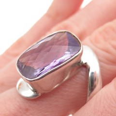 925 Sterling Silver Vintage Real Amethyst Modernist Ring Size 8.75