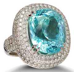 LARGE 22.74CT DIAMOND & AAA PARAIBA TOURMALINE 18K WHITE GOLD 3D ENGAGEMENT RING
