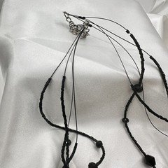 Vintage 90s Black Glass Multi Strand Layered Statement Necklace Boho Chic Goth