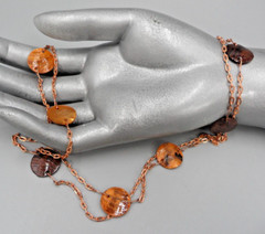 Copper Shell Disc Station Necklace Mother of Pearl Cable Chain Vintage 36″