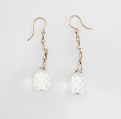Vintage gold filled and faceted crystal glass tear drop dangle earrings