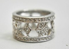 Crystal ring or wide band boho cocktail pinky sterling silver Size 5.50