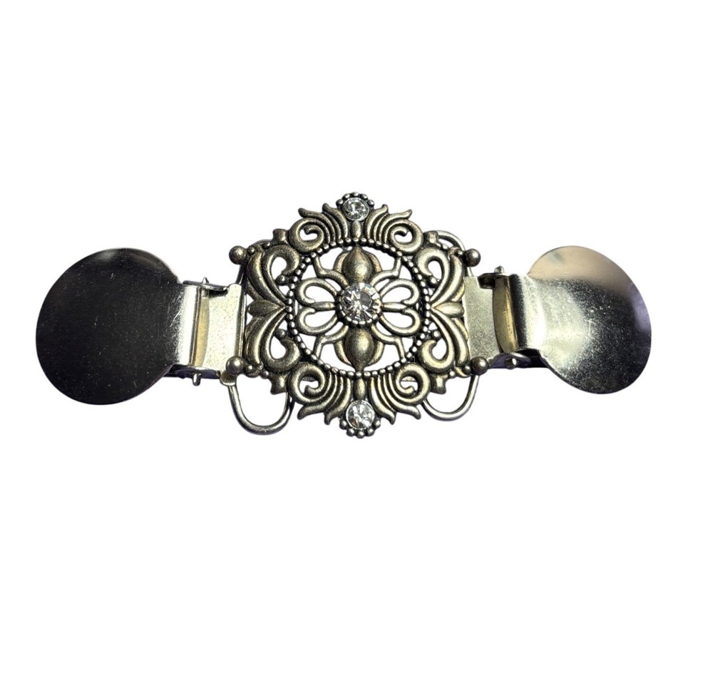 Vintage Silvertone Sweater Clip Clear Rhinestones 3.5 inches