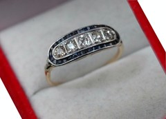 Antique 1890’s Edwardian Period Diamond Calibrated Sapphire 18k Gorgeous Ring