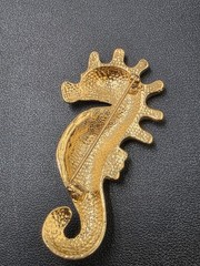 Vintage 1980s Gold-Tone Enamel Seahorse Brooch | Blue & Green Coastal Ocean Pin