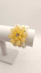 Vintage 1960s Yellow Lucite Flower Stretch Bracelet Multi Strand Chunky Boho