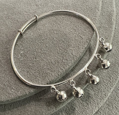 Vintage Sterling Silver Bell Ball Bali Bangle Bracelet Adjustable Small Size