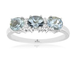 1.0CT DIAMOND & AAA AQUAMARINE 14KT WHITE GOLD 3D OVAL & ROUND ANNIVERSARY RING