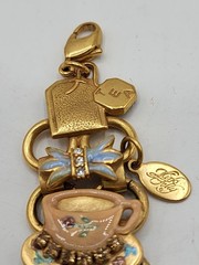 Vintage RARE HTF Signed Goldtone Kirks Folly Enameled Tea Party Watch w/Box 8″