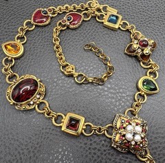 Vtg Jose & Maria Barrera Byzantine Revival Rhinestone Drop Pendant Necklace 25”