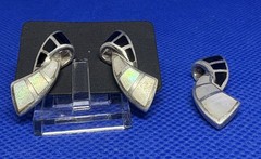 Set Pendant & Earrings 925 Sterling Silver 1970s Abalone Onyx NF Thailand