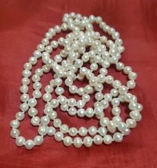Vtg 64in Continuous Freshwater Pearl Necklace White Rope Strand Knotted 107g