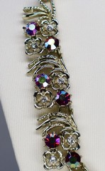 Vintage Coro Necklace AB Red & Clear Rhinestones Gold Tone 17″