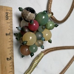 Vintage Jade Grape Necklace Cluster Beads gem stone mix On Long cord Multi Color
