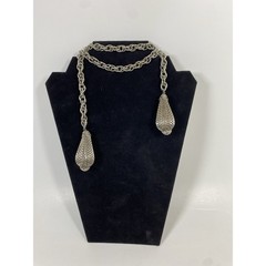 Vintage Silver Tone Lariat Necklace 32in