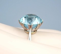 Antique Art Deco 18K Gold 5.4ct Old Cut Blue Zircon Solitaire Engagement Ring 6