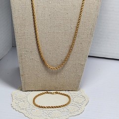 Vintage Sweet 14K Gold Overlay Rope Chain Necklace Bracelet Set 23” Signed