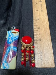 Vintage Three Ladies by roxsann Vivid Red Cabochon Beaded Clip-On Earrings