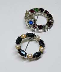 Vintage Lot 4 Brooches Pins Sterling Silver Blue Rhinestones Rivoli Crystals