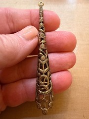 Vintage Antiqued Brass Filigree Chandelier Earring Drops 75mm Large Openwork Con