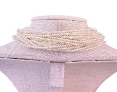 Multi-Strand Seed Pearl Necklace Green Carved Stone Centerpiece Gold Tone