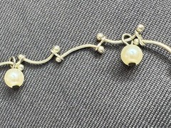 Vintage Carole Lee Style Silver Tone Pearl Station Collar Necklace 16″