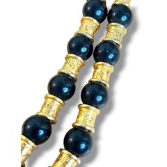 Vintage Signed LCI Liz Claiborne 2 Strand Black Beaded Gold Tone Necklace 1980s