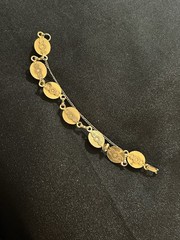 Vintage Gold Plated Nephrite Jade Link Bracelet Oval Cabochon Safety Chain 7″