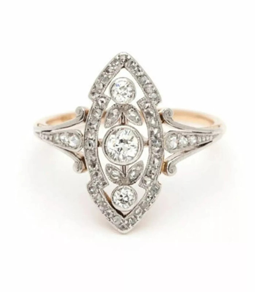 Vintage Style Lab-Created Diamond Engagement Anniversary 14k Gold Finish Ring