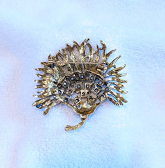 Multicolor Rhinestone Flower Fan 3 1/8″ x 3″ Dual Brooch Pin Pendant