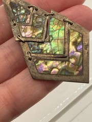 Vintage Alpaca Silver Abalone Shell Inlay Earrings- Please READ