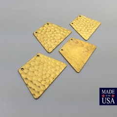 2 Hole Raw Brass Hammered Trapezoid Pendant Charm (4) mtl402C