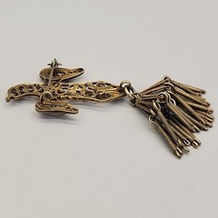 Vintage Eagle Brooch Gold Filled Filigree Tassel C Clasp Artisan Antique 3.5″