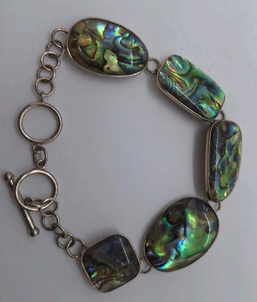 Lucas Lameth 925 Sterling Silver Vintage Abalone Bracelet 7-8 Inch Adjustable