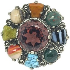 Vintage Glass Stone Colorful Estate Brooch Pin