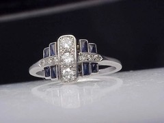 Vintage Art Deco 3Ct Lab Created Diamond & Sapphire 925 Silver Engagement Ring