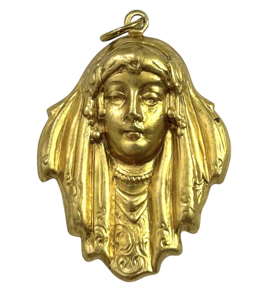 Vintage Charm Art Deco Style Woman Pendant Brass Metal Stamping Vintage Jewelry