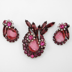 Juliana D&E Brooch Earrings Amethyst Purple Rose Pink Givre Stripe Pin Set Book