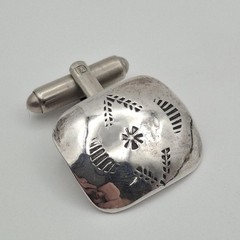 Vintage 925 Sterling Silver Native American Concho Stamped Bullet Back Cufflinks