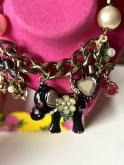 Betsey Johnson Charm Bracelet – Gold Tone Pearl Elephant, Bows, Hearts NIB