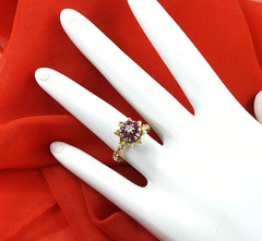 Vintage Solid 14K Yellow Gold Ring Ruby Diamond Cluster Fine Fancy Jewelry